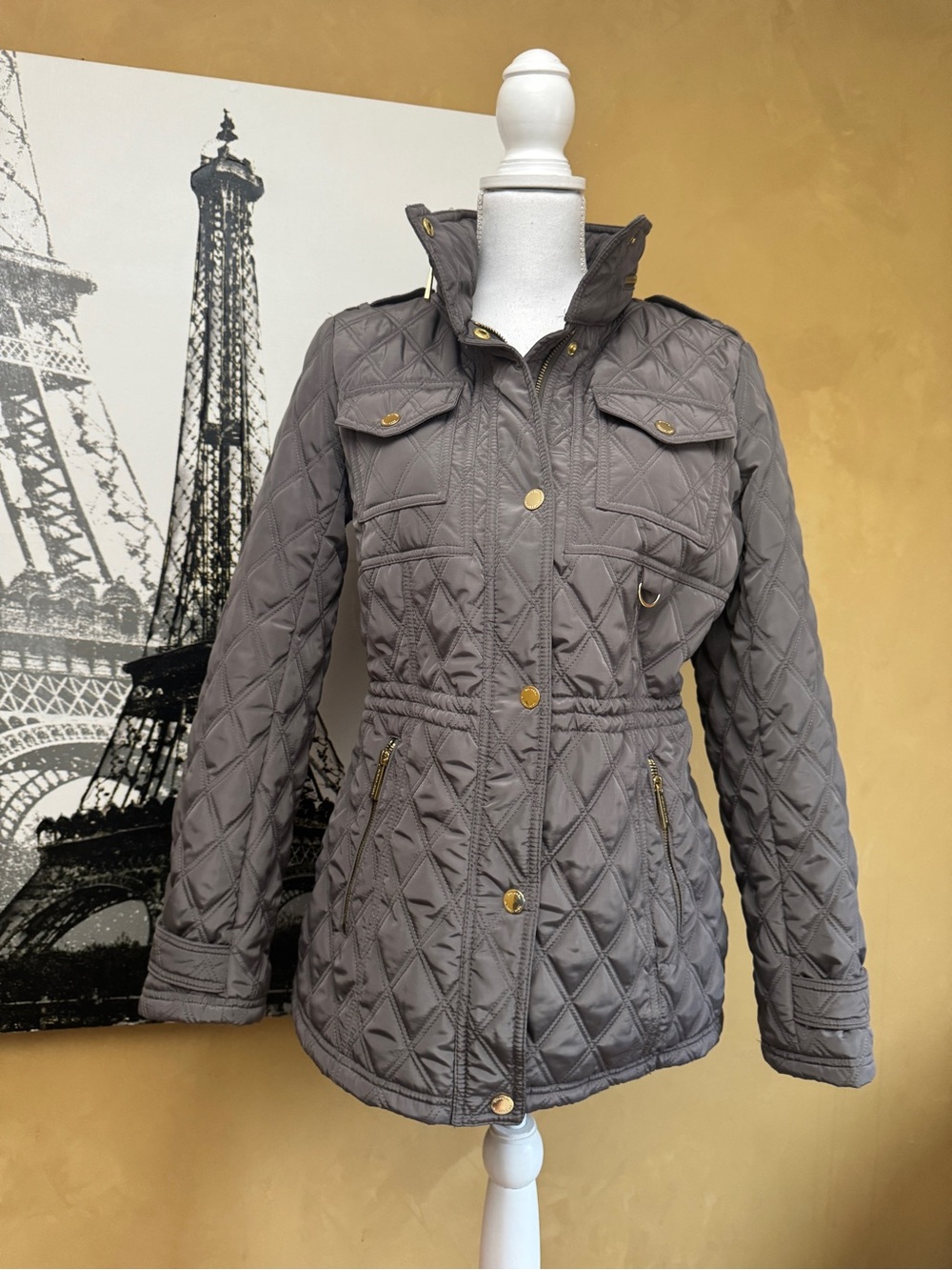 Michael Kors Quilted Utility Jacket — Gray